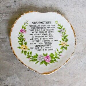 GRANDMOTHER Poem Decorative Motto Plate Vintage Heart Shape Gold Edges Wall Art